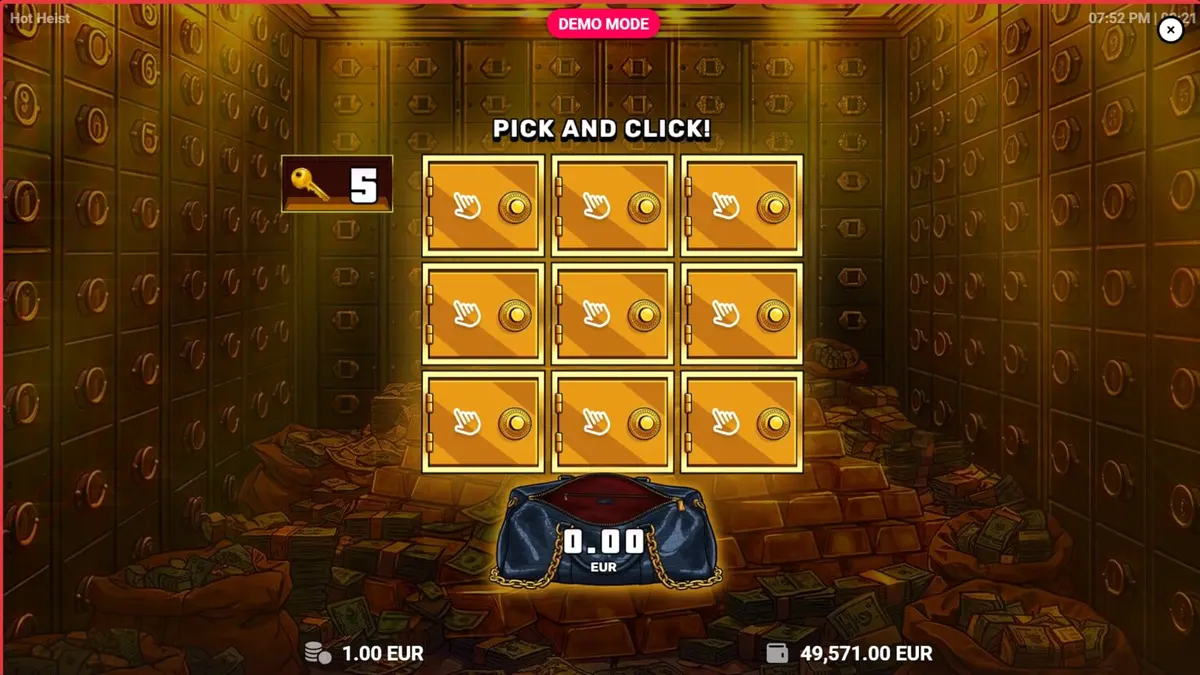 Tampilan antarmuka slot Hot Heist dengan tema neon dan simbol-simbol perampokan